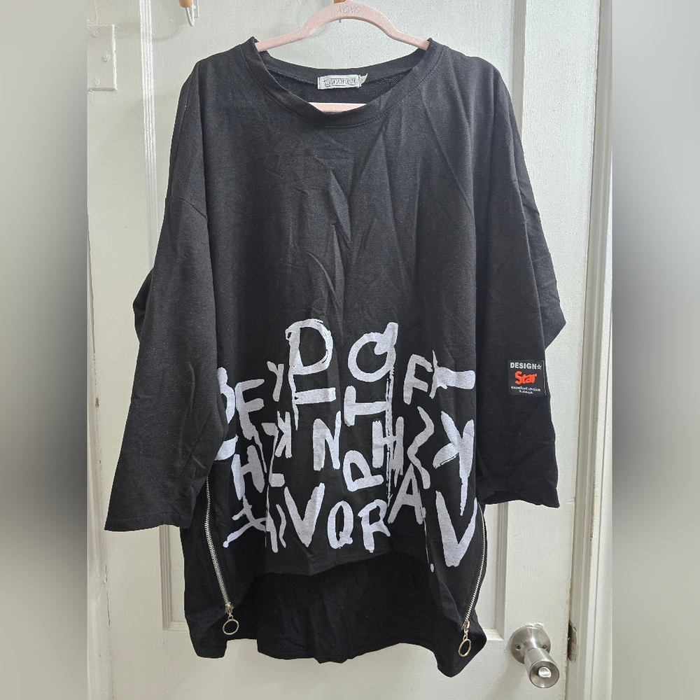 T By Transparente,Black Graphic Oversized Shirt